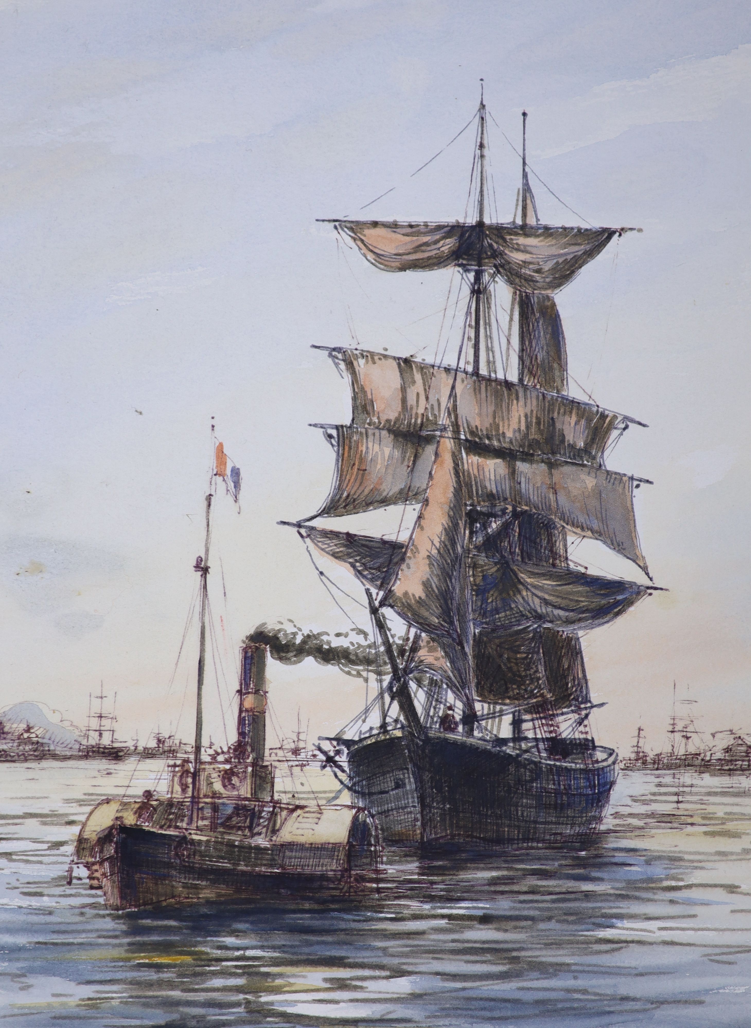 Max Parsons A.R.C.A. (1915-1998), a group of five watercolour drawings of sailing clippers and other vessels at sea, some signed, one dated 1982, unframed, 37 x 28cm (largest)